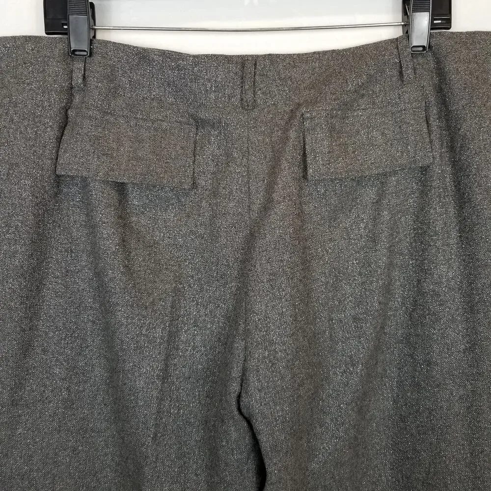 Per Se Women's Gray Silver Wool Blend Flat Front Wide Leg Dress Pants Size 16